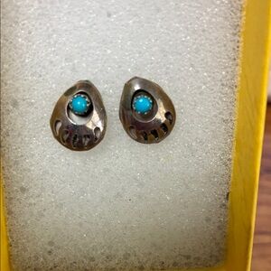 Sterling Silver Teardrop Earrings with Turquoise Cabochons